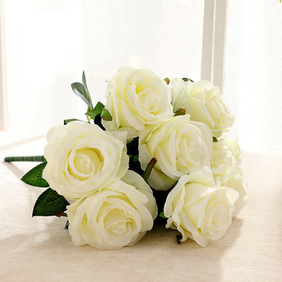 Simulācijas pušķis 9 galvas mākslīgā roze zīda viltus ziedi Mājas viesistaba Ēdamgalds Kāzu dekors Violeta Augsta Kvalitāte