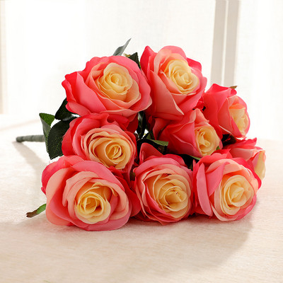 Simulācijas pušķis 9 galvas mākslīgā roze zīda viltus ziedi Mājas viesistaba Ēdamgalds Kāzu dekors Violeta Augsta Kvalitāte