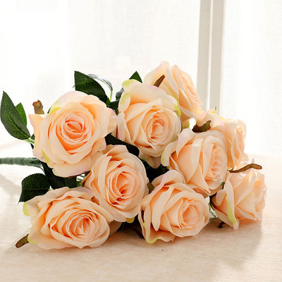 Simulācijas pušķis 9 galvas mākslīgā roze zīda viltus ziedi Mājas viesistaba Ēdamgalds Kāzu dekors Violeta Augsta Kvalitāte