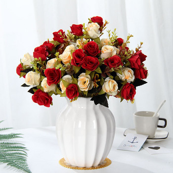 Ρετρό μεταξωτό τριαντάφυλλο τεχνητά λουλούδια Μπουκέτο παιώνια ορτανσία Vintage νύφη λαβή για ψεύτικο λουλούδι Αξεσουάρ διακόσμησης σπιτιού DIY