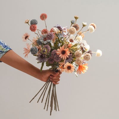 Silk Daisy&Dandelion Ball Gerbera Artificial Flowers Bouquet Fake Flores Home Party Mariage Decor Bride Holding DIY αξεσουάρ