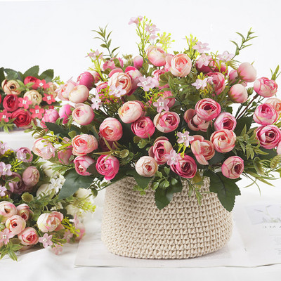 1 buchet de flori artificiale de înaltă calitate, trandafir, boboc mic, flori false de mătase, pentru acasă, grădină, nuntă, masă de decorare
