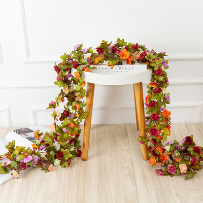 2,5 метра изкуствени цветя, роза, бръшлян, лоза, сватбена украса, копринен цветен гирлянд, низ с листа за домашен висящ декор