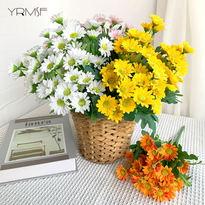 Daisy Artificial Flower Real Touch 21heads Daisy Artificial Bouquet Fake Flower for Wedding Διακόσμηση γραφείου σπιτιού Μεταξωτό μπουκέτο