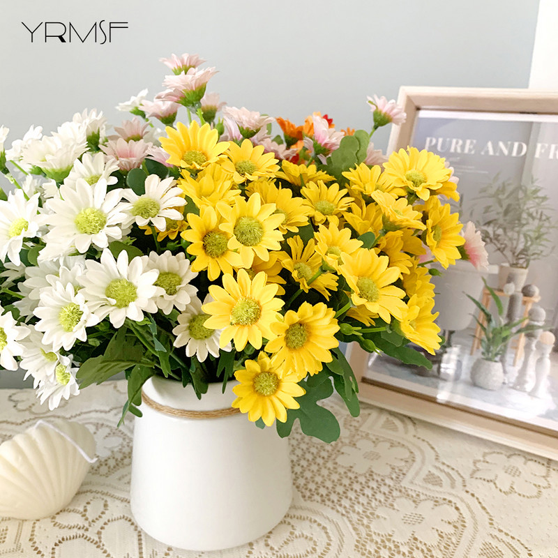 Daisy kunstlill Real Touch 21pead Daisy kunstlik kimp võltslill pulmadeks kodukontori kaunistuseks siidist kimp