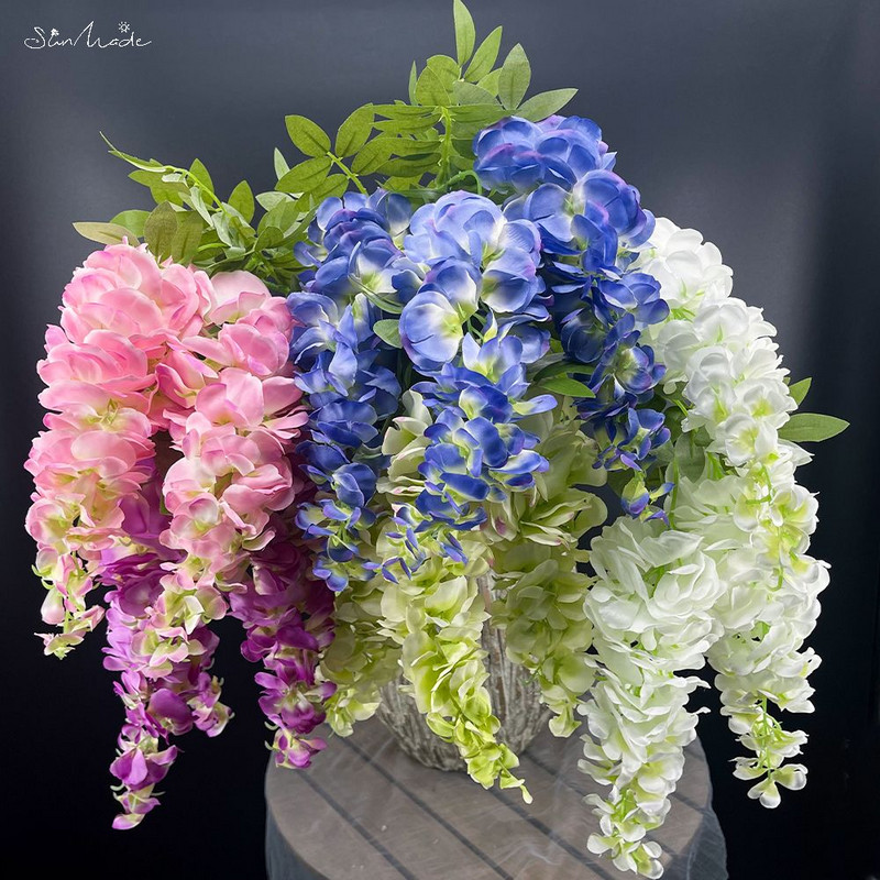 SunMade 3 Forks High Simulation Big Wisteria Flowers Σπίτι Γάμος Διακόσμηση Κήπου Διακόσμηση τοίχου Flores Artificiales Fall