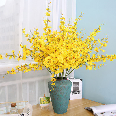 Yellow Silk Simulation Dancing Orchid 5 Branches Simulation Plant Home Σαλόνι Διακόσμηση γάμου Τεχνητά λουλούδια