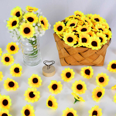 50/100Pcs Mini Sunshine Sunflower Head Daisy Flower Marriage Decor DIY Flower Arrangement Art Wedding