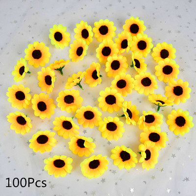50/100 tk Mini Sunshine Päevalillepea Daisy Flower Abielutoa sisustus DIY lilleseade Pulmakunst