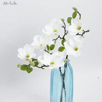 SunMade 3Heads Open Magnolia Flower Branch Τεχνητά Λουλούδια για Λευκό Διακόσμηση Γάμου Διακόσμηση τραπεζιού Flores Artificales