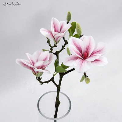 SunMade 3 Heads Open Magnolia Flower Brach Kunstlilled valgeks pulmakaunistuseks Toa lauakaunistus Flores Artificales