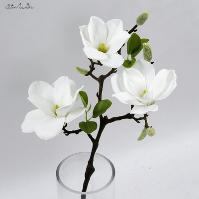 SunMade 3 Heads Open Magnolia Flower Brach Kunstlilled valgeks pulmakaunistuseks Toa lauakaunistus Flores Artificales