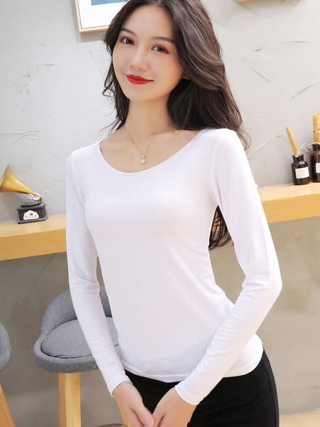 Jednobojna ženska bluza sa ovalnim izrezom, novi model