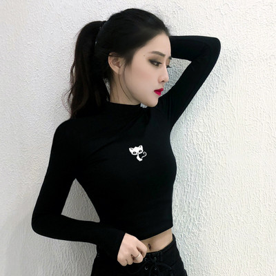 Bluza scurta dama model nou cu guler jos - culoare alb-negru