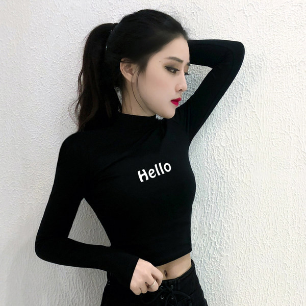 Bluza scurta dama model nou cu guler jos - culoare alb-negru