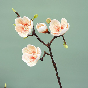 Πολυτελές 3 κεφάλια λευκό κλαδί Magnolia πραγματική πινελιά τεχνητά λουλούδια DIY διακόσμηση σπιτιού ψεύτικη διακόσμηση λουλουδιών λουλούδια