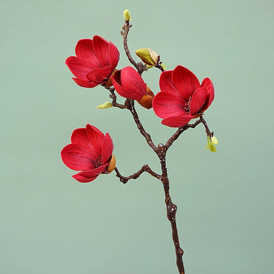 Πολυτελές 3 κεφάλια λευκό κλαδί Magnolia πραγματική πινελιά τεχνητά λουλούδια DIY διακόσμηση σπιτιού ψεύτικη διακόσμηση λουλουδιών λουλούδια