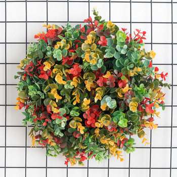 Φθινοπωρινό στεφάνι λουλουδιών ευκαλύπτου Τεχνητό πλαστικό φυτό φόντο Παράθυρο πόρτας τοίχου Γαμήλιο πάρτι σπιτιού Χριστουγεννιάτικο σκηνικό διακόσμηση