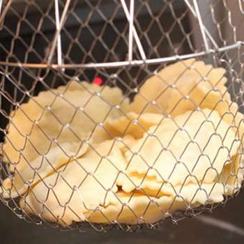 Πτυσσόμενο ξεβγάλσιμο με ατμό Στέλεχος Ανοξείδωτο πτυσσόμενο καλάθι τηγανίσματος τρυπητό κόσκινο Διχτυωτό σουρωτήρι Κουζίνα Αξεσουάρ μαγειρέματος Εργαλεία