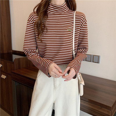 Bluza de dama in dungi model nou cu guler polo si maneca lunga