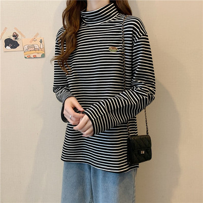 Bluza de dama in dungi model nou cu guler polo si maneca lunga