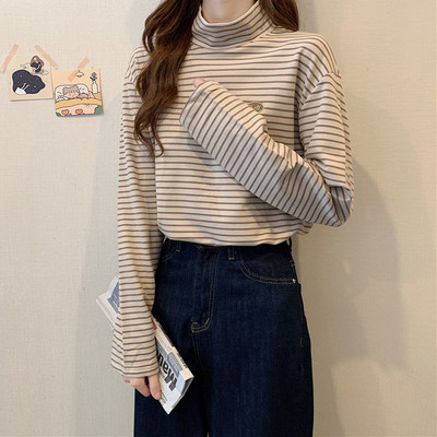 Bluza de dama in dungi model nou cu guler polo si maneca lunga