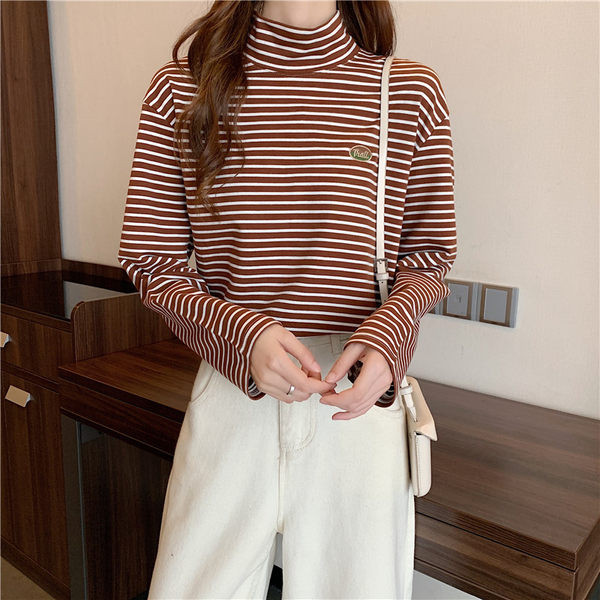 Bluza de dama in dungi model nou cu guler polo si maneca lunga