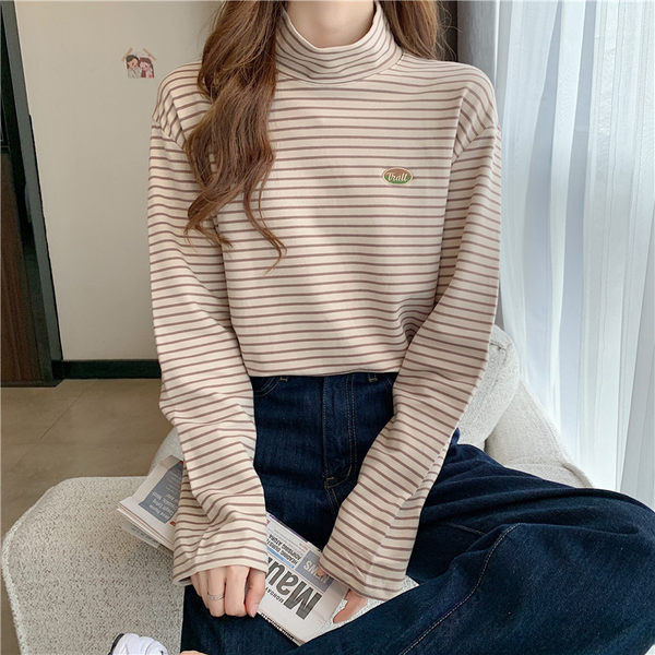 Bluza de dama in dungi model nou cu guler polo si maneca lunga