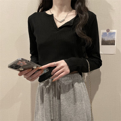 V-kaelusega pikkade varrukatega vabaaja pluus naistele