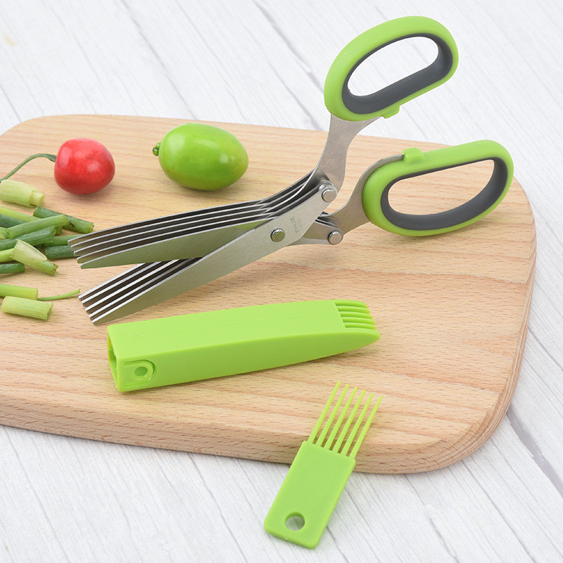 Ψαλίδι κουζίνας 5 λεπίδων από ανοξείδωτο ατσάλι Κόφτης βοτάνων ψιλοκομμένο κρεμμύδι ψιλοκομμένο εργαλείο κομμένο κιμά Μαγειρικής κοπής ψαλίδι μπαχαρικών
