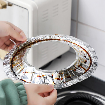10Pcs Καυστήρας Σόμπας με Προστατευτικό Λάδι Κουζίνας Καλύμματα μαξιλαριού καθαρισμού με φύλλο αλουμινίου μίας χρήσης Επενδύσεις φούρνου αερίου Αξεσουάρ κουζίνας