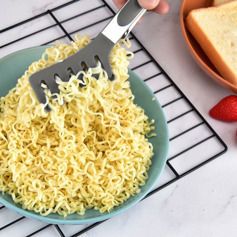 Cleste pentru spaghete Cles pentru servire cu dinți de silicon și cârlig de agățat antiderapant din oțel inoxidabil și mâner din cauciuc Cleste pentru paste pt.