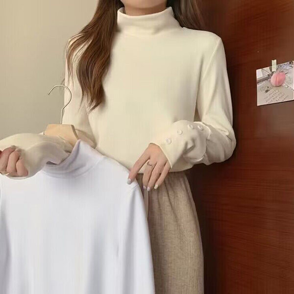 Ühevärviline kõrge polo kraega pluus naistele