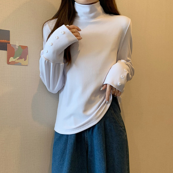 Ühevärviline kõrge polo kraega pluus naistele