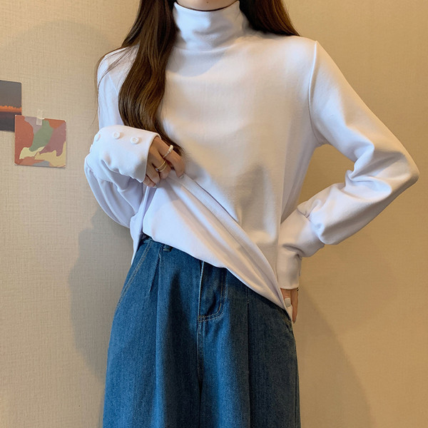 Ühevärviline kõrge polo kraega pluus naistele