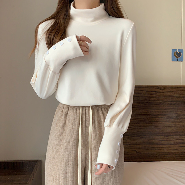 Ühevärviline kõrge polo kraega pluus naistele