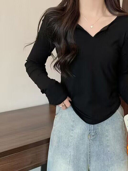 Bluză de damă cu decolteu în V și mâneci lungi