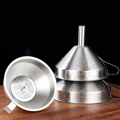 Rozsdamentes acél tölcsér konyhai olaj folyadék tölcsér fém tölcsér levehető szűrővel, széles szájú tölcsér a konyhai eszközök konzerválásához