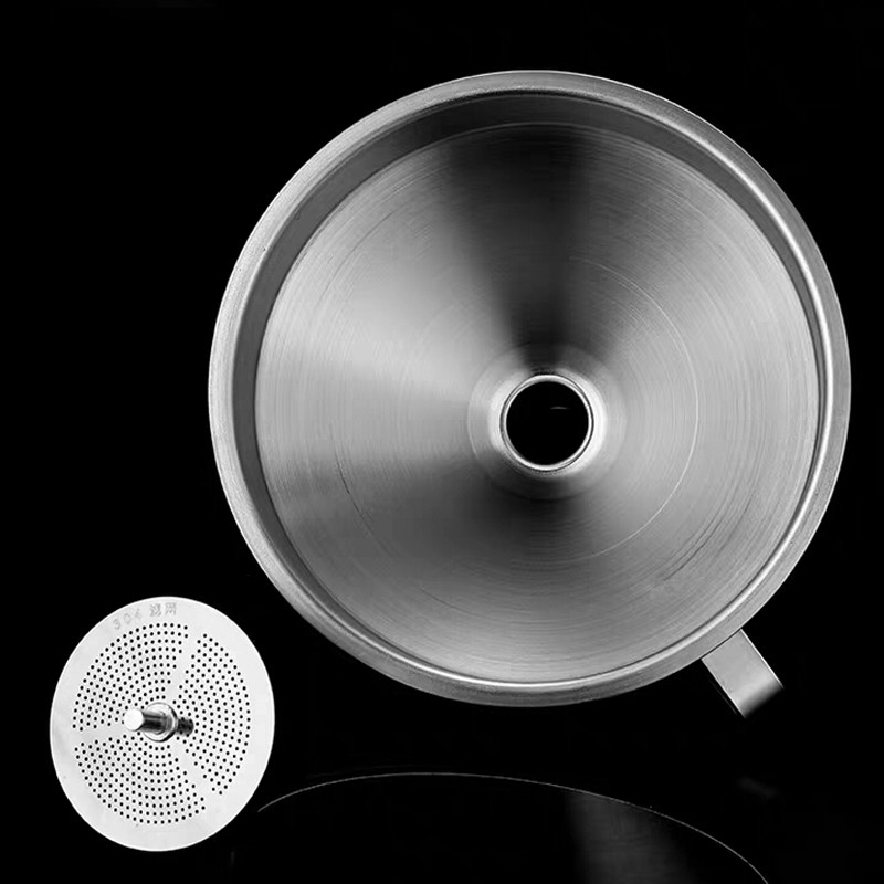 Nerūdijančio plieno piltuvėlis virtuvės alyvos skystis metalinis piltuvas su nuimamu filtru, plataus burnos piltuvas, skirtas konservuoti virtuvės įrankius