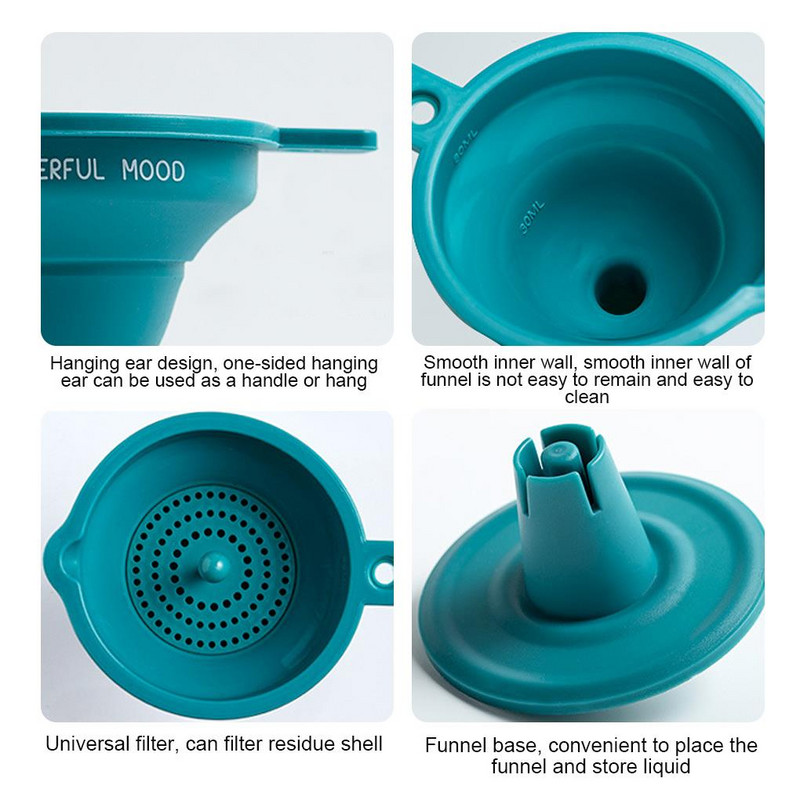 Reguleeritav silikoonist köögiõli lehter moosilehter Plastikust kokkupandav teleskooplehter, täites laia suuga lehter