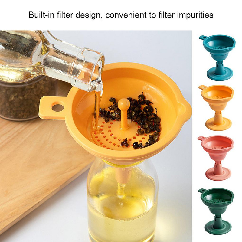 Reguleeritav silikoonist köögiõli lehter moosilehter Plastikust kokkupandav teleskooplehter, täites laia suuga lehter