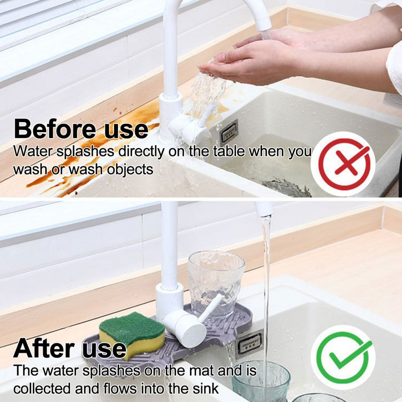 Νέα βρύση κουζίνας απορροφητικό ματ νιπτήρα Splash προστατευτικό πλενόμενο νιπτήρα Splash Mat σιλικόνης Baucet Drip Catcher Baucet Dish Drying Mat