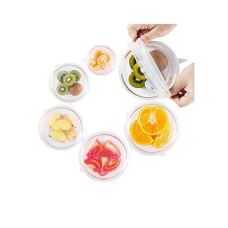 Capace elastice din silicon Pachet de 6 capace reutilizabile de diferite dimensiuni pentru boluri, oale, cești. Set de huse pentru alimente Seal durabile și extensibile