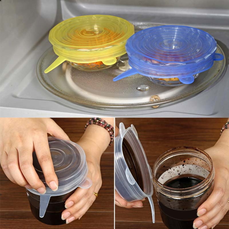 6 buc. capac reutilizabil din silicon pentru ghiveci cu capac pentru boluri, înveliș, cu folie de conservare extensibilă, ustensile pentru bucătărie