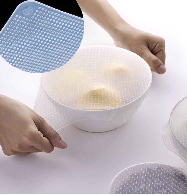 Multifunktsionaalne 4 tk/komplekt toidukatte ümbris silikoonist toidukile korduvkasutatavad silikoonist ümbrised tihend kate veniv värske ümbris köögitööriistad