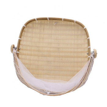 Ръчно изработена бамбукова тъкана кухня за пикник Защитете храната Съдове за хляб Сервиране Мрежеста кошница Анти-мухи Поднос за плодове Мрежа Покривало за палатка за дома