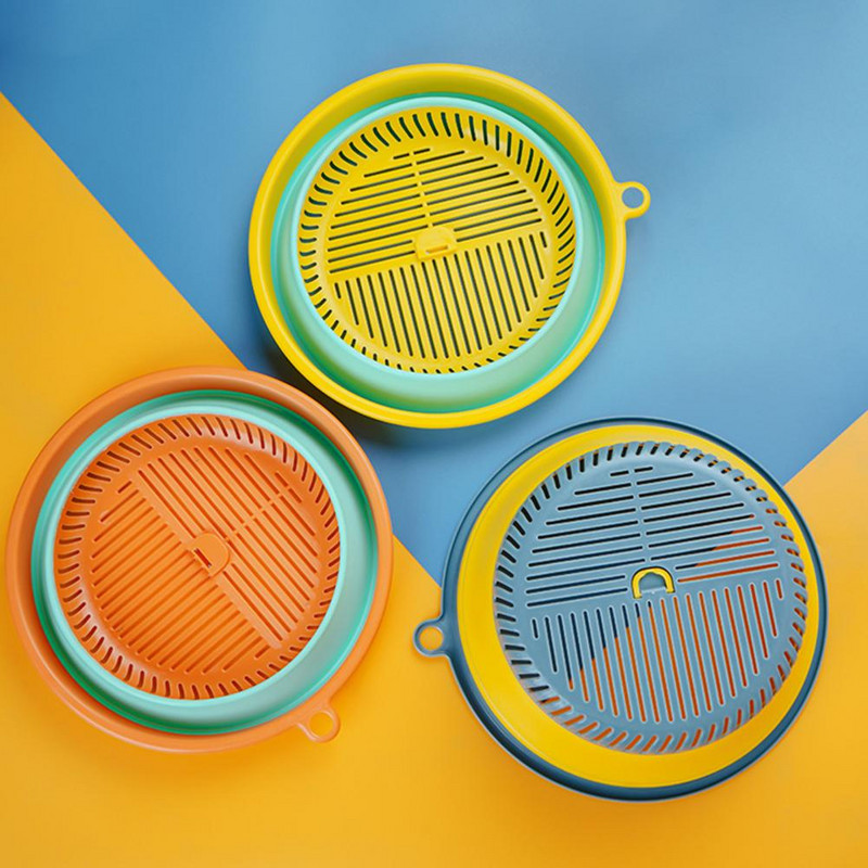 Prašmatnus maisto dangtis Maisto klasės virtuvės kiaurasamtis 2 viename skalbimo vaisiams ir daržovėms virtuvės indų dangtelio kiaurasamtis Atsparus dulkėms