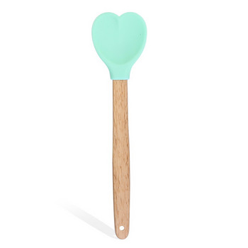 Силиконова лъжица за разбъркване във формата на сърце Лъжица за сладолед с дървена дръжка Топлоизолация Незалепваща клечка за печене Кухненски аксесоар