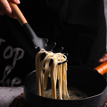 Κουζινικά σκεύη σιλικόνης Ανθεκτικά στη θερμότητα Turner σούπα Κουτάλι αντικολλητική σπάτουλα Φτυάρι Ξύλινη λαβή Μαγειρική Φτυάρι Εργαλείο κουζίνας