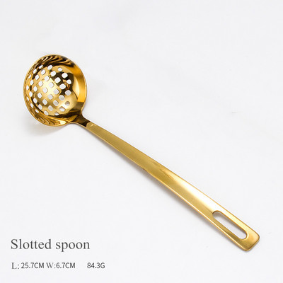 Auksinis nerūdijančio plieno maisto spaustukas sriubos šaukštas kiaurasamtis virimo šaukštas su laikymo stovu prieskonių šaukštas virtuvės reikmenys